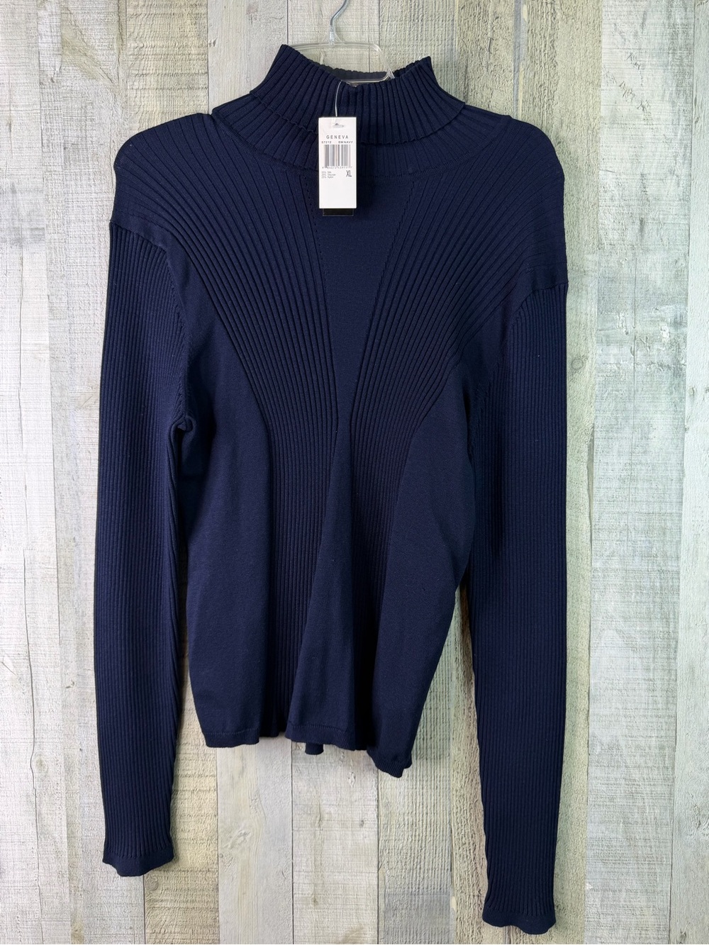 Grace Elements XL Navy Blue Ribbed Knit Turtleneck W/Long Sleeves Silk Blend Top